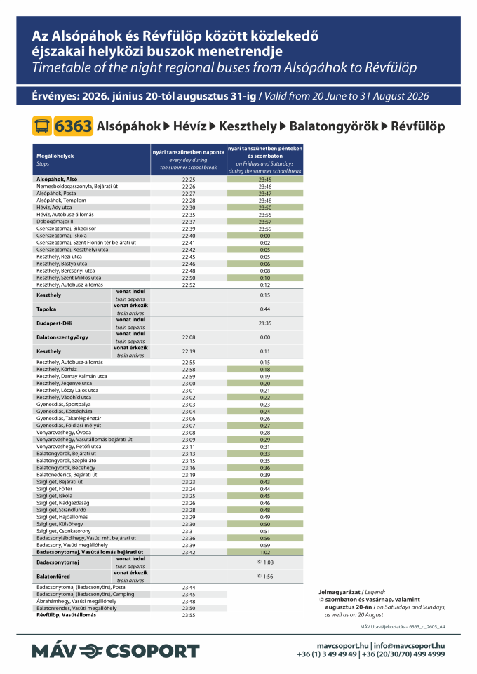 6363 Alsópáhok-Révfülöp éjszakai helyközi buszok menetrendje 6363 Alsópáhok-Révfülöp éjszakai helyközi buszok menetrendje