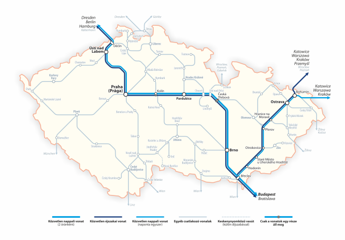 Csehország vasúthálózati térképe Csehország vasúthálózati térképe