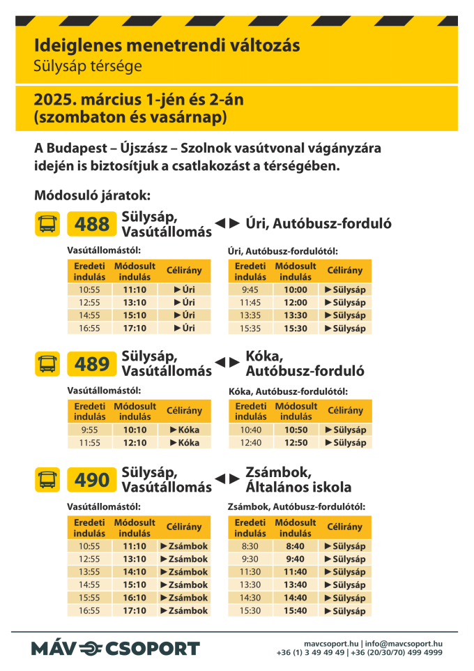 Módosul a Sülysáp vasútállomást érintő autóbuszok menetrendje március első hétvégéjén