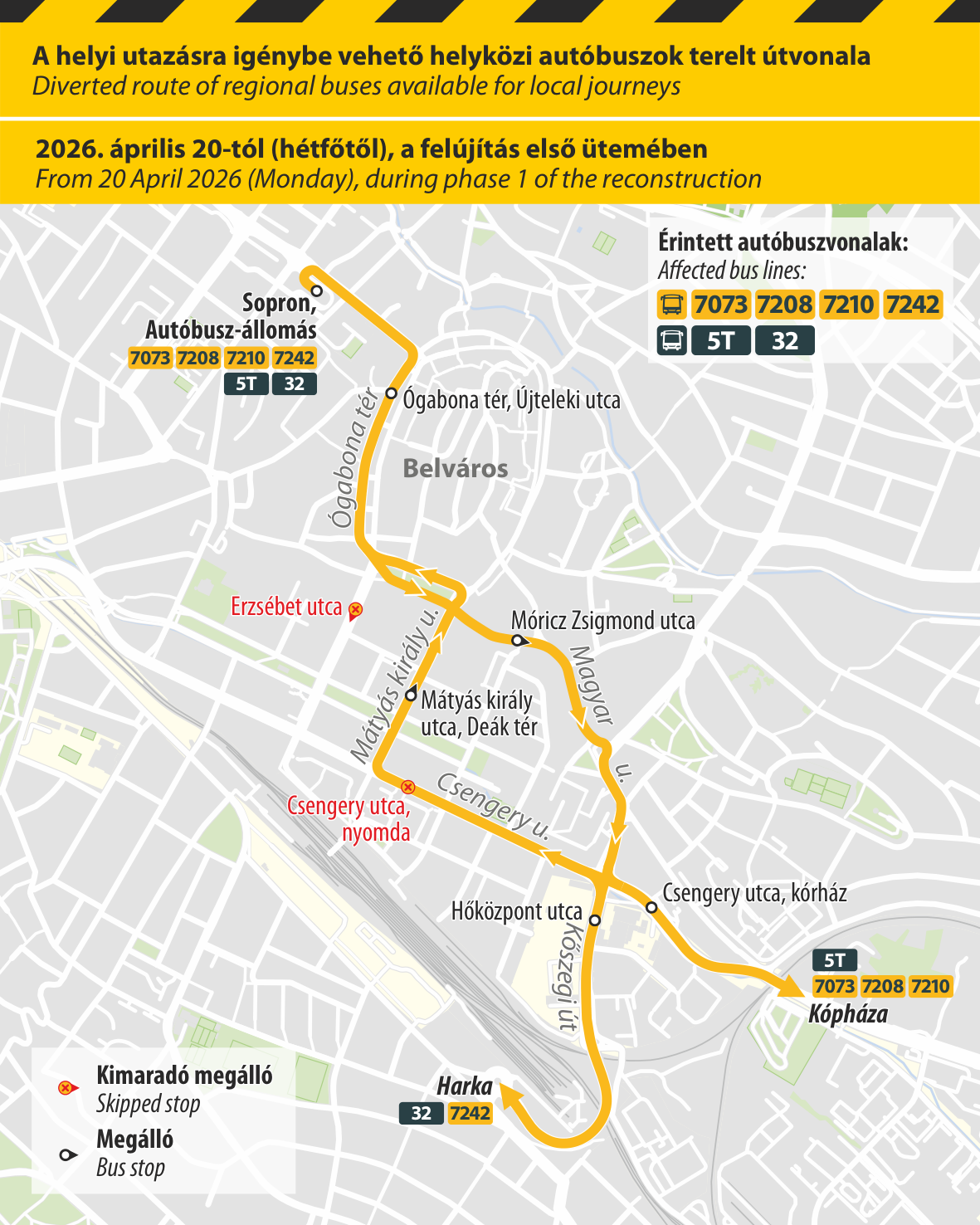 A helyi utazásra igénybe vehető helyközi autóbuszok terelt útvonala A helyi utazásra igénybe vehető helyközi autóbuszok terelt útvonala